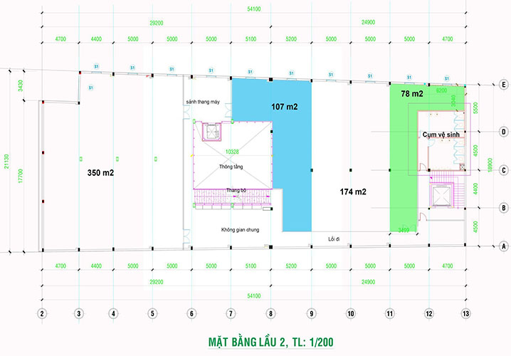 Layout tầng hai của cho thuê tòa nhà đường Huỳnh Tấn Phát