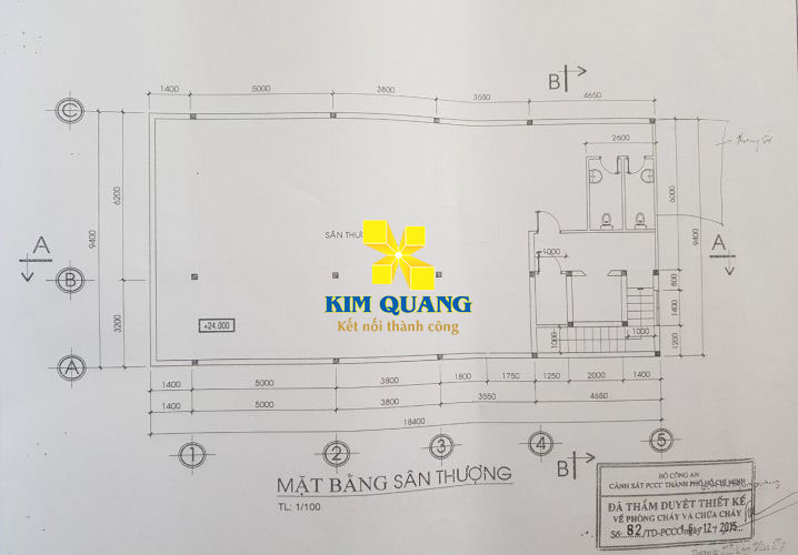 Layout sân thượng cho thuê cả tòa nhà đường Bến Vân Đồn