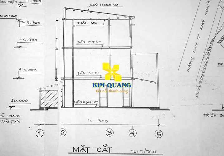 Bản vẽ mặt cắt ngang của mặt bằng cho thuê đường Nam Kỳ Khởi Nghĩa