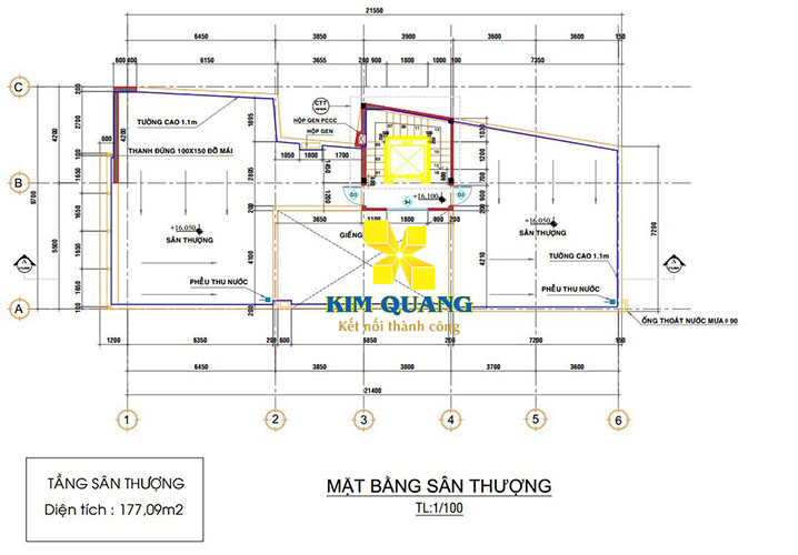 Layout mặt bằng sân thượng của tòa nhà cho thuê quận 1 đường Nguyễn Hữu Cầu