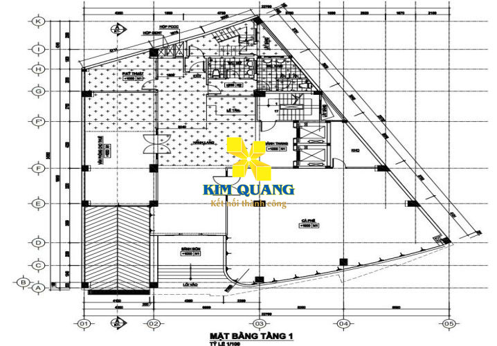 Layout tầng 1 tòa nhà cho thuê đường Ba Tháng Hai