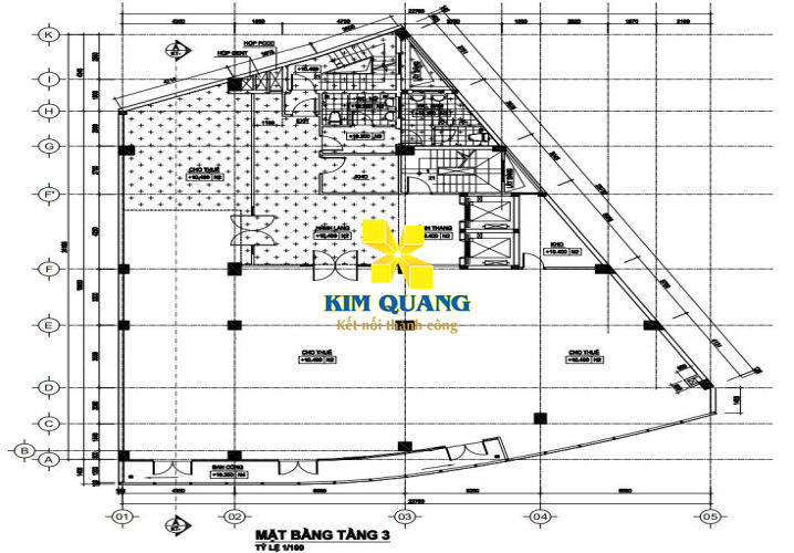 Layout tầng 3 tòa nhà cho thuê đường Ba Tháng Hai 