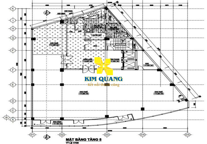 Layout tầng 5 tòa nhà cho thuê đường Ba Tháng Hai 