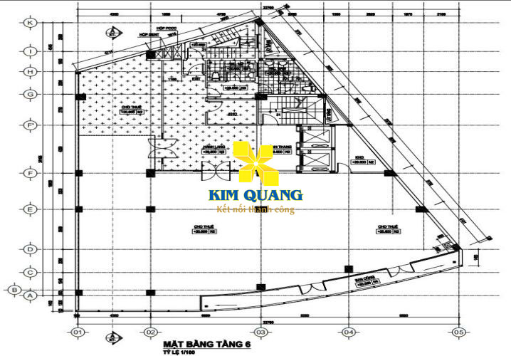 Layout tầng 8 tòa nhà cho thuê đường Ba Tháng Hai