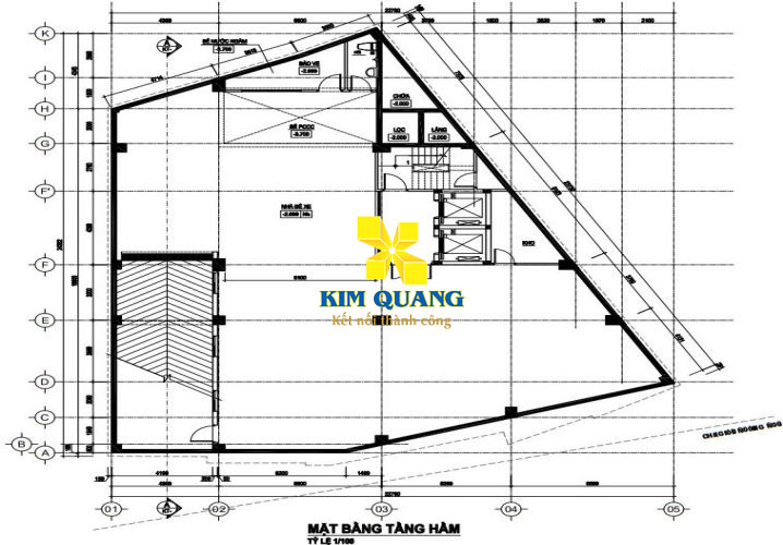 Layout tầng hầm tòa nhà cho thuê đường Ba Tháng Hai 