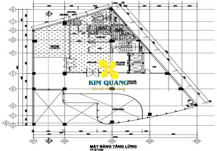 Layout tầng lửng tòa nhà cho thuê đường Ba Tháng Hai