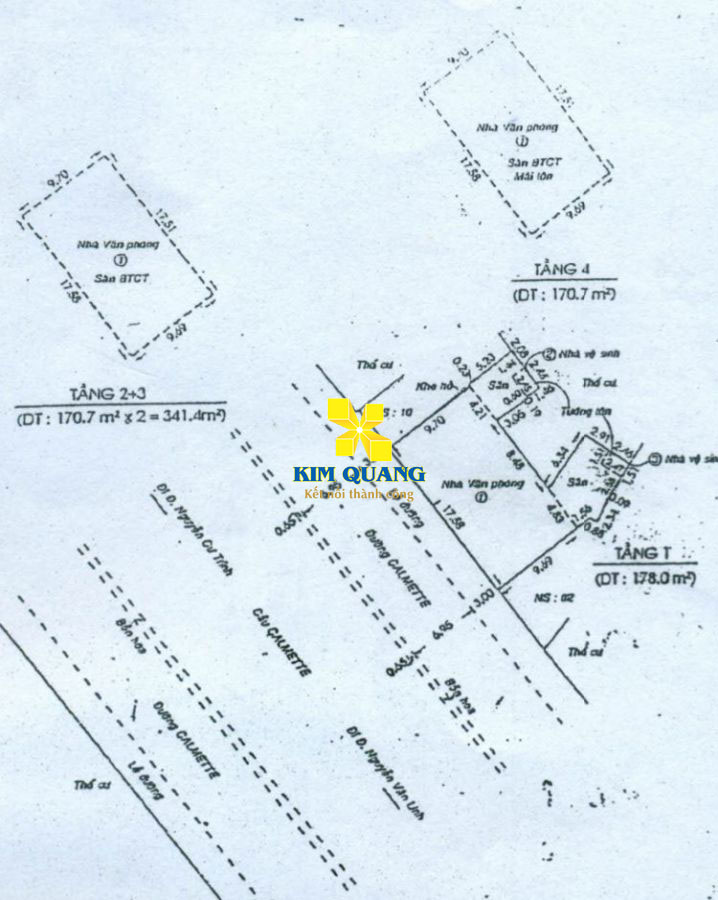 Layout tầng 2, 3 cho thuê nhà đường Calmette