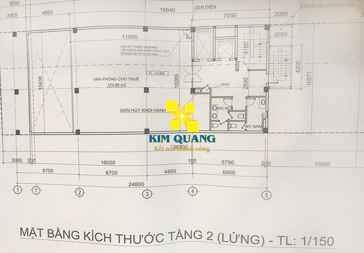 Layout mặt bằng tầng 2 của cho thuê tòa nhà đường Nguyễn Đình Chiểu