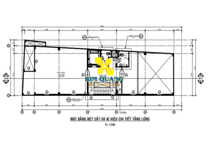 Layout tầng lửng tòa nhà cho thuê nguyên căn đường Tân Cảng 