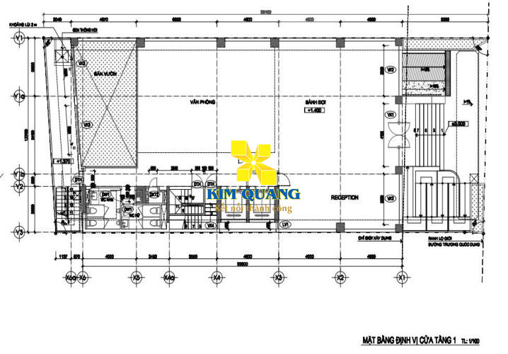 Mặt bằng tầng 1 tòa nhà cho thuê đường Trương Quốc Dung