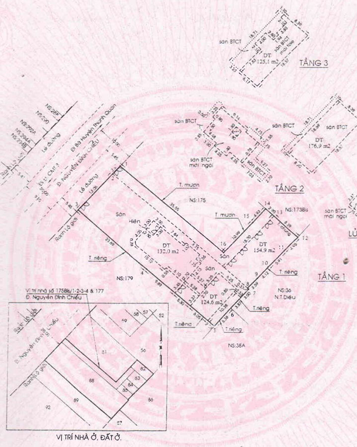 Sơ đồ đất của tòa nhà cho thuê nguyên căn đường Nguyễn Đình Chiểu